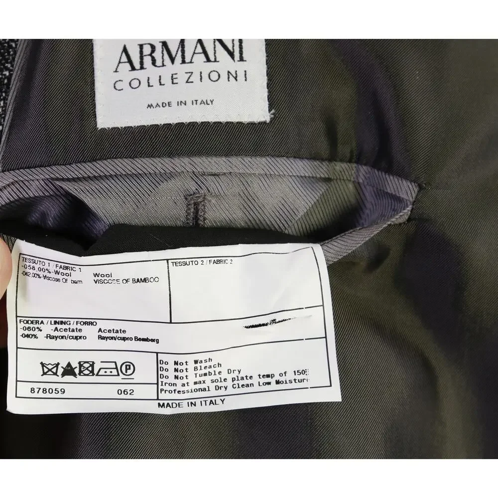 Armani Collezioni Black Silver Wool Bamboo 1-Btn Sportcoat Blazer 46L